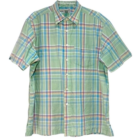 LL Bean Pastel Plaid Short Sleeve Button Down in Green/Blue/Purple/Peach Men’s L - Picture 2 of 8